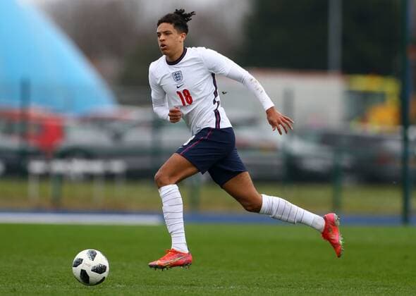 Mandatory Credit: Photo by Kieran McManus BPI Shutterstock (11836061bd) Ethan Ingram of England Under 18s Wales U18 v England U18, International Friendly, Länderspiel, Nationalmannschaft Football, The Leckwith Stadium, Cardiff, UK - 29 Mar 2021 EDITORIAL USE ONLY No use with unauthorised audio, video, data, fixture lists, club league logos or live services. Online in-match use limited to 120 images, no video emulation. No use in betting, games or single club league player publications. Wales U18 v England U18, International Friendly, Football, The Leckwith Stadium, Cardiff, UK - 29 Mar 2021 EDITORIAL USE ONLY No use with unauthorised audio, video, data, fixture lists, club league logos or live services. Online in-match use limited to 120 images, no video emulation. No use in betting, games or single club league player publications. Copyright: xKieranxMcManus BPI Shutterstockx 11836061bd