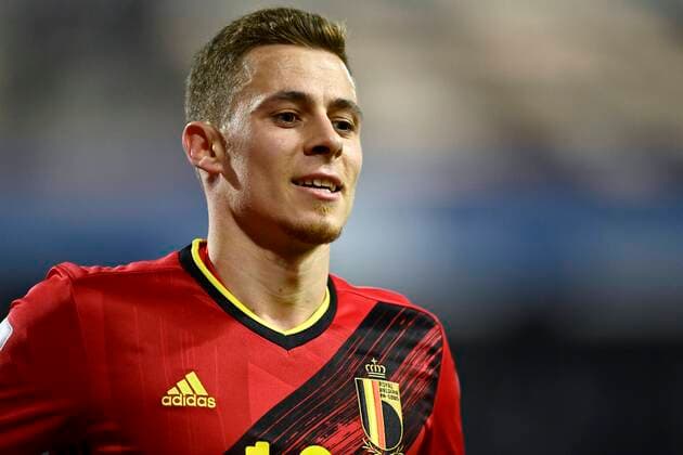 LEUVEN, BELGIUM - MARCH 30 : Thorgan Hazard midfielder of Belgium pictured during the FIFA World Cup, WM, Weltmeisterschaft, Fussball Qatar 2022 Qualifiers Round Group E Match between Belgium and Belarus on March 30, 2021 in Leuven, Belgium, 30 03 2021 FOOTBALL : Belgique vs Bielorussie - Eliminatoire Mondial 2022 - Louvain - 30 03 2021 PhotoNews Panoramic 