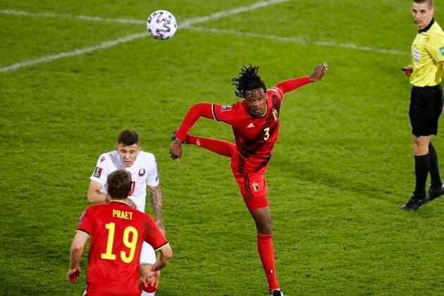 LEUVEN, BELGIUM - MARCH 30 : Dedryck Boyata defender of Belgium during the FIFA World Cup, WM, Weltmeisterschaft, Fussball Qatar 2022 Qualifiers Round Group E Match between Belgium and Belarus on March 30, 2021 in Leuven, Belgium, 30 03 2021 FOOTBALL : Belgique vs Bielorussie - Eliminatoire Mondial 2022 - Louvain - 30 03 2021 PhotoNews Panoramic 
