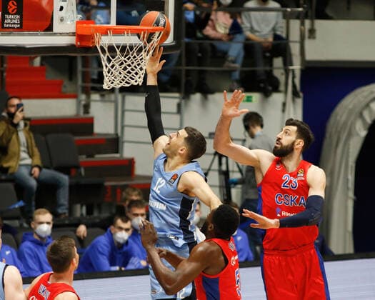 March 30, 2021, St. Petersburg, Russia: Billy Baron (12), of Zenit and Tornike Shengelia (23) of CSKA are seen in action during the 2020 2021 Turkish Airlines EuroLeague Regular Season Round 32, match between BC CSKA Moscow and Zenit St. Petersburg at the Sibur Arena. St. Petersburg Russia - ZUMAs197 20210330_zaa_s197_164 Copyright: xMaksimxKonstantinovx