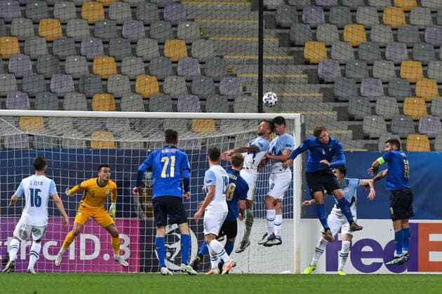 March 30, 2021, Maribor, Slovenia: David Brekalo and Sven Karic of Slovenia are seen in action during the 2021 UEFA European Under-21 Championship Group B match between Italy and Slovenia at Stadion Ljudski vrt. Maribor Slovenia - ZUMAs197 20210330_zaa_s197_263 Copyright: xMilosxVujinovicx
