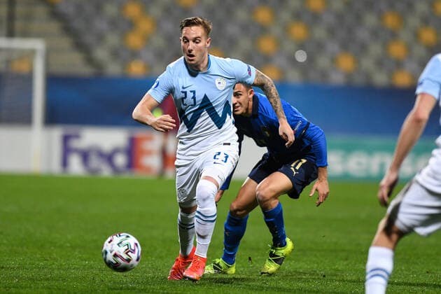 March 30, 2021, Maribor, Slovenia: Zan Kolmanic of Slovenia seen in action during the 2021 UEFA European Under-21 Championship Group B match between Italy and Slovenia at Stadion Ljudski vrt. Maribor Slovenia - ZUMAs197 20210330_zaa_s197_264 Copyright: xMilosxVujinovicx