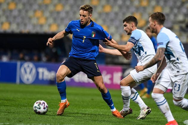 March 30, 2021, Maribor, Slovenia: Davide Frattesi of Italy seen in action during the 2021 UEFA European Under-21 Championship Group B match between Italy and Slovenia at Stadion Ljudski vrt. Maribor Slovenia - ZUMAs197 20210330_zaa_s197_269 Copyright: xMilosxVujinovicx