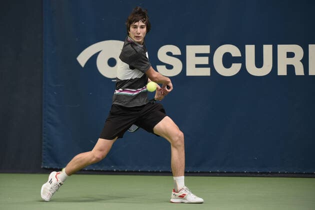 31.03.2021, Biel, Swiss Tennis Arena, ITF WORLD TENNIS TOUR M25 BIEL: Antoine Escoffier (Frankreich) - Kilian Feldbausch (Schweiz), Kilian Feldbausch. Biel Bern Schweiz Copyright: xJustPictures.ch ManuelxWinterbergerx