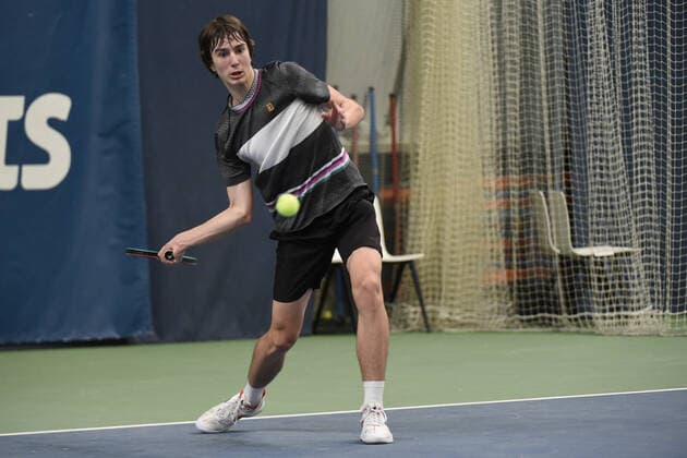31.03.2021, Biel, Swiss Tennis Arena, ITF WORLD TENNIS TOUR M25 BIEL: Antoine Escoffier (Frankreich) - Kilian Feldbausch (Schweiz), Kilian Feldbausch. Biel Bern Schweiz Copyright: xJustPictures.ch ManuelxWinterbergerx