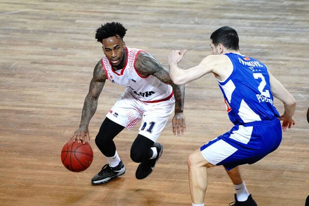Dee Bost (AS Monaco) - Nikola Ivanovic (Buducnost Podgorica) BASKETBALL : Monaco vs FK Buducnost Podgorica - Eurocoupe - Monaco - 31 03 2021 NorbertScanella PanoramiC 