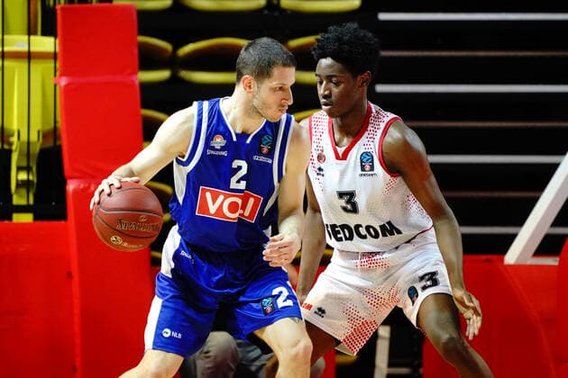 Nikola Ivanovic (Buducnost Podgorica) - Rudy Demahis Ballou (AS Monaco) BASKETBALL : Monaco vs FK Buducnost Podgorica - Eurocoupe - Monaco - 31 03 2021 NorbertScanella PanoramiC 