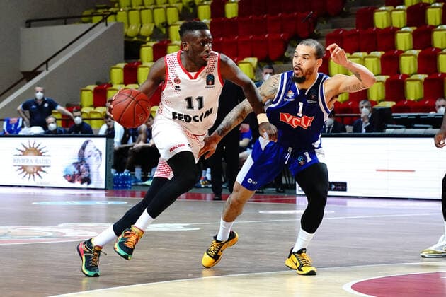 Abdoulaye Ndoye (AS Monaco) - Justin Cobbs (Buducnost Podgorica) BASKETBALL : Monaco vs FK Buducnost Podgorica - Eurocoupe - Monaco - 31 03 2021 NorbertScanella PanoramiC 
