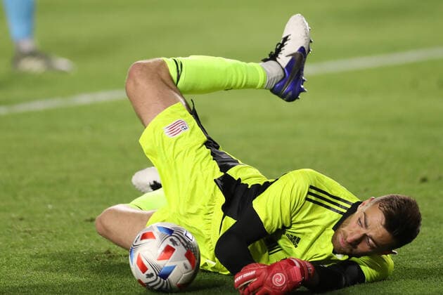 March 31, 2021: New England Revolution goalkeeper Matt Turner (30) makes a save during the game between the New England Revolution and the Los Angeles Galaxy at Dignity Health Sports Park in Los Angeles, CA., USA. ( ) USA - ZUMAc04_ 20210331_zaf_c04_452 Copyright: xPeterxJoneleitx