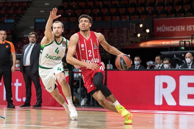 Basketball, Euroleague, day0}.04.2021, FC Bayern München - Zalgiris Kaunas. Im Bild Lukas LEKAVICIUS (Zalgiris Kaunas, 4) und Wade BALDWIN (FC Bayern München, 2). München Audi Dome Bayern Deutschland Copyright: Passion2Press.dex xMarkusxFischerx