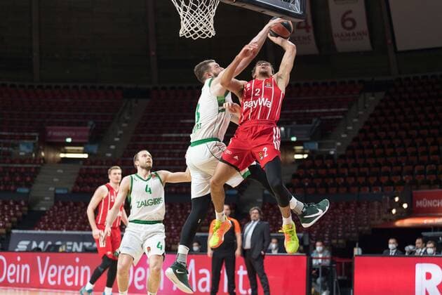 Basketball, Euroleague, day0}.04.2021, FC Bayern München - Zalgiris Kaunas. Im Bild Martinas GEBEN (Zalgiris Kaunas, 23) und Wade BALDWIN (FC Bayern München, 2). München Audi Dome Bayern Deutschland Copyright: Passion2Press.dex xMarkusxFischerx