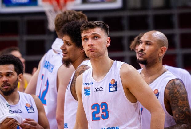 Enttaeuscht: Michal Michalak (SYNTAINICS MBC 23) ; 1. Basketball Bundesliga easyCredit BBL: MHP RIESEN Ludwigsburg - SYNTAINICS MBC am 01.04.2021 in Ludwigsburg (MHPArena), Baden-Wuerttemberg, Deutschland Ludwigsburg. 01.04.21 Basketball , 01.04.2021, Ludwigsburg (Deutschland)