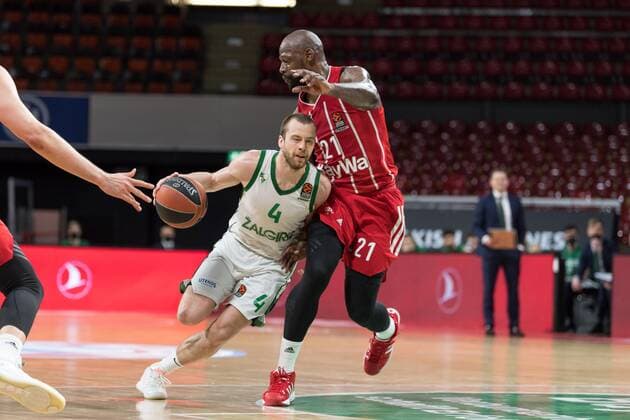 Basketball, Euroleague, day0}.04.2021, FC Bayern München - Zalgiris Kaunas. Im Bild Lukas LEKAVICIUS (Zalgiris Kaunas, 4) und James GIST III (FC Bayern München, 21). München Audi Dome Bayern Deutschland Copyright: Passion2Press.dex xMarkusxFischerx