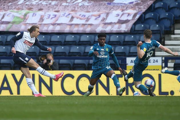 Preston North End v Norwich City Sky Bet Championship Brad Potts of Preston North End scores his side s late equalising goal during the Sky Bet Championship match at Deepdale, Preston Content Not Available For UK Newspapers Copyright: xPaulxChestertonx FIL-15373-0030