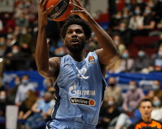 Saint Petersburg, Russia - 2 April 2021: Alex Poythress (22) of Zenit are seen in action during the 2020-2021 Turkish Airlines EuroLeague, match between BC ASVEL Villeurbanne and Zenit. MaksimxKonstantinov