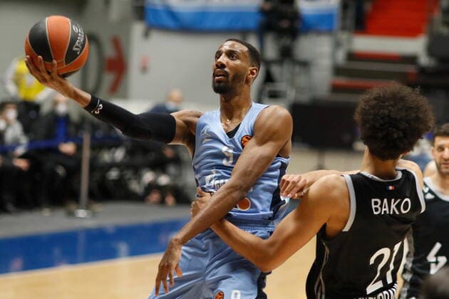 Saint Petersburg, Russia - 2 April 2021: Austin Hollins (9) of Zenit are seen in action during the 2020-2021 Turkish Airlines EuroLeague, match between BC ASVEL Villeurbanne and Zenit. MaksimxKonstantinov