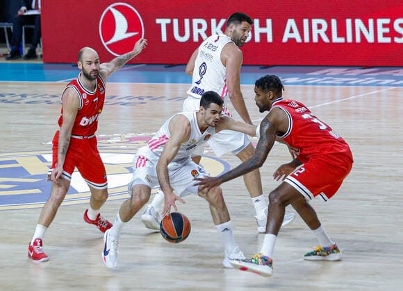 MATCH Jornada 33 Euroleague Masculino Madrid Real Madrid vs Olympiacos Piraeus Alberto Abalde Octavius Ellis Vassilis Spanoulis Felipe Reyes Madrid Madrid Spain Baloncesto Copyright: xAlbaxPachecox