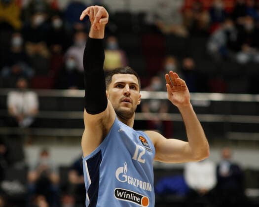 April 2, 2021, St. Petersburg, Russia: Billy Baron (12) of Zenit in action during the 2020 2021 Turkish Airlines EuroLeague Regular Season Round 33, match between BC ASVEL Villeurbanne and Zenit St. Petersburg at the Sibur Arena. St. Petersburg Russia - ZUMAs197 20210402_zaa_s197_140 Copyright: xMaksimxKonstantinovx