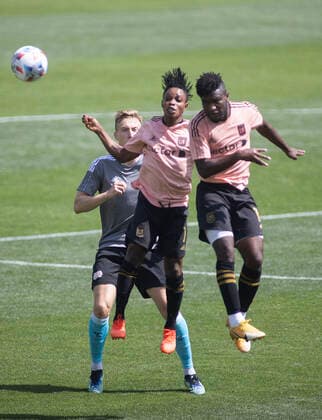 April 3, 2021, Los Angeles, California, USA: Latif Blessing 7 of the LAFC during their preseason MLS, Fussball Herren, USA game with the New England Revolution on Saturday April 3, 2021 at the Banc of California stadium in Los Angeles, California. LAFC draws with N.E. Revolution 2-2. PI Los Angeles USA - ZUMAp124 20210403_zaa_p124_010 Copyright: xJAVIERxROJASx