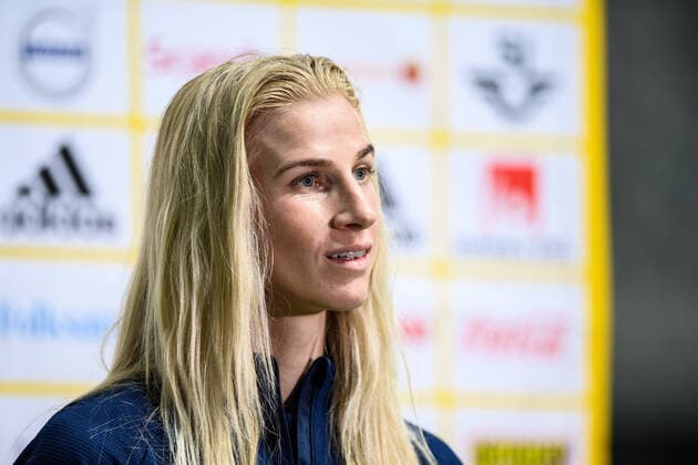 210406 Sofia Jakobsson of Sweden speaks to media after a training session with the Swedish women s national football team on April 6, 2021 in Stockholm. Photo: Jesper Zerman BILDBYRAN COP 234 JZ0079 fotboll football soccer fotball womenÂ s national team, Nationalteam practice bbeng dam women Copyright: JESPERxZERMAN BB210406JZ096