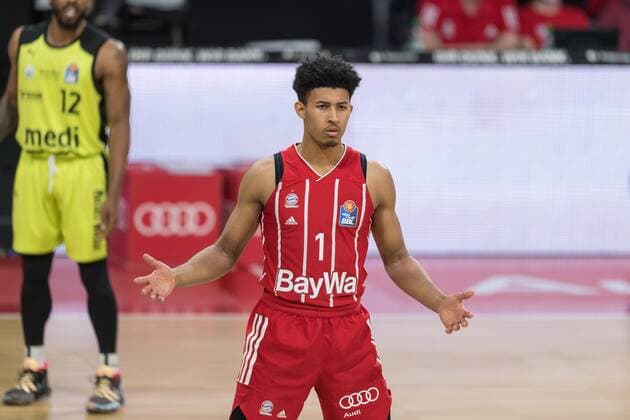 Basketball, BBL, 20210406, FC Bayern München - medi Bayreuth. Im Bild Jason GEORGE (FC Bayern München, 1). München Audi Dome Bayern Deutschland Copyright: Passion2Press MarkusxFischerx