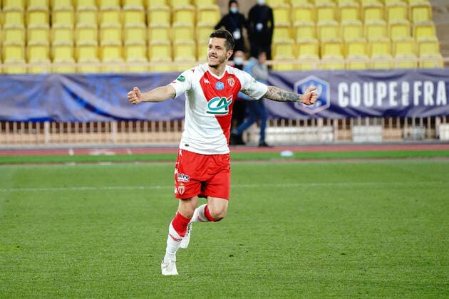 Joie - Stevan Jovetic (AS Monaco) FOOTBALL : AS Monaco vs Metz - Coupe de France - Monaco - 06 04 2021 NorbertScanella PanoramiC 