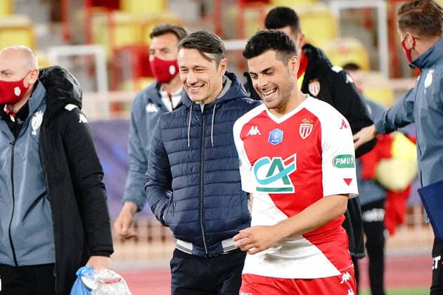 Sport Bilder des Tages Niko Kovac (entraineur de l AS Monaco) - Kevin Volland (AS Monaco) FOOTBALL : AS Monaco vs Metz - Coupe de France - Monaco - 06 04 2021 NorbertScanella PanoramiC 