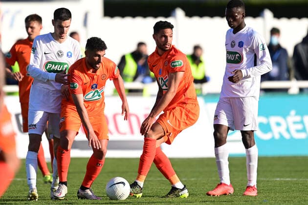 Jordan Ferri (MHSC) Pedro Mendes (MHSC) FOOTBALL : Voltigeurs de Chateaubriant vs MHSC - 1 8 coupe de France - 07 04 2021 JBAutissier Panoramic 