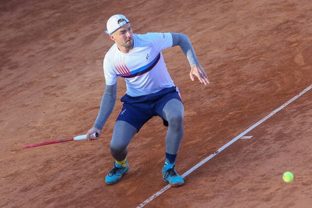 2021 Sardegna Open Tennis - 20210407 CAGLIARI, ITALY, APR 07: Andrej Martin in action during the ATP, Tennis Herren Tour 250 Sardegna Open tennis match in Cagliari, Italy on April 07, 2021. Cagliari Tennis Club Cagliari Italy 6467_236912 Copyright: xGiampieroxSposito PentaxPressx