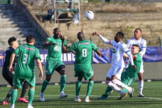 Sinaly Diomande (OL) vs CHEIKH NDOYE (Red Star) FOOTBALL : Red star vs OL - 1 8 coupe de France - 08 04 2021 JBAutissier Panoramic 