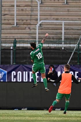 joie des joueurs du Red Star apres le but de JIMMY ROYE (Red Star) FOOTBALL : Red star vs OL - 1 8 coupe de France - 08 04 2021 JBAutissier Panoramic 