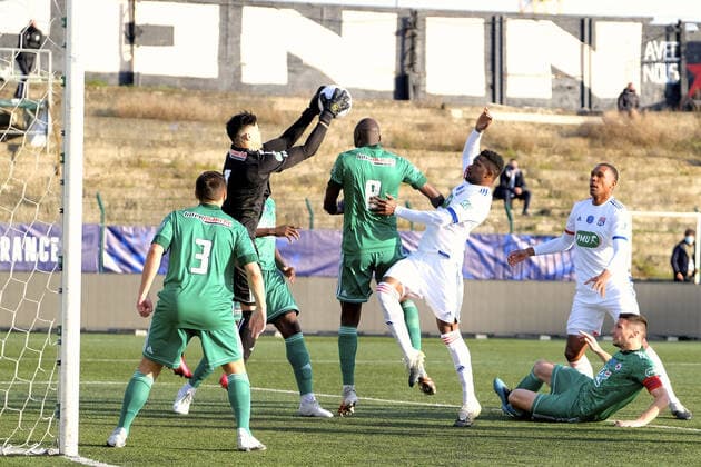 April 9, 2021, Saint Ouen, Seine Saint Denis, France: Red Star Goalkeeper RAPHAEL ADICEAM in action during the round of 16 soccer French Cup match between Red Star and Olympique Lyonnais at Bauer Stadium - Saint Ouen - France..Lyon Won 2:2 Saint Ouen France - ZUMAp119 20210409_zaf_p119_009 Copyright: xPierrexSteveninx