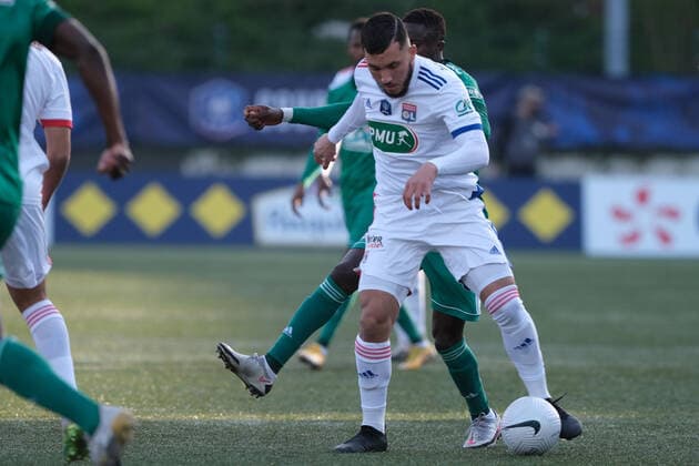 April 9, 2021, Saint Ouen, Seine Saint Denis, France: Lyon Midfield RAYAN CHERKI in action during the round of 16 soccer French Cup match between Red Star and Olympique Lyonnais at Bauer Stadium - Saint Ouen - France..Lyon Won 2:2 Saint Ouen France - ZUMAp119 20210409_zaf_p119_018 Copyright: xPierrexSteveninx