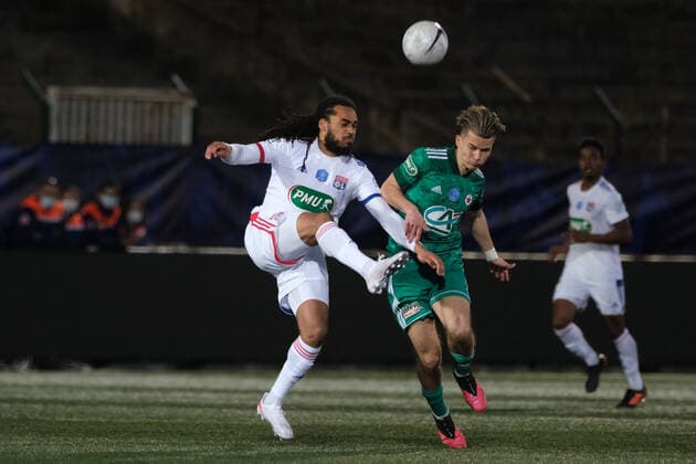 April 9, 2021, Saint Ouen, Seine Saint Denis, France: Lyon Defender SINALY DIOMANDE in action during the round of 16 soccer French Cup match between Red Star and Olympique Lyonnais at Bauer Stadium - Saint Ouen - France..Lyon Won 2:2 Saint Ouen France - ZUMAp119 20210409_zaf_p119_019 Copyright: xPierrexSteveninx