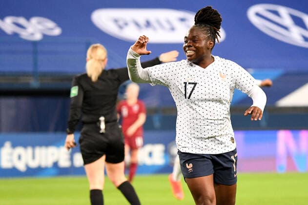 Fußball, Damen Länderspiel, Frankreich - England JOIE - 17 SANDY BALTIMORE (FRA) FOOTBALL FEMININ : France vs Angleterre - Match Amical - 09 04 2021 AnthonyBIBARD FEP Panoramic 