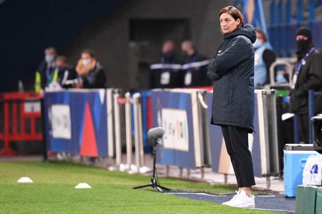 Fußball, Damen Länderspiel, Frankreich - England CORINNE DIACRE (SELECTIONNEUSE FRANCE FEMININE) FOOTBALL FEMININ : France vs Angleterre - Match Amical - 09 04 2021 AnthonyBIBARD FEP Panoramic 