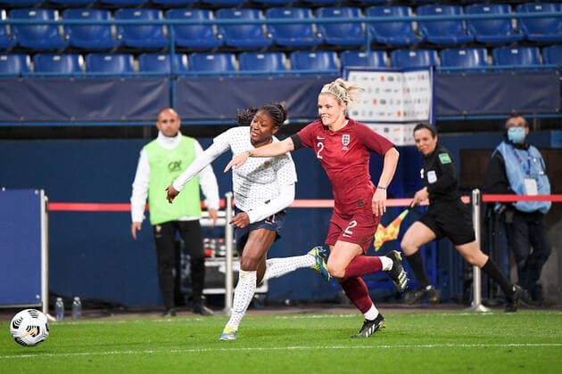 Fußball, Damen Länderspiel, Frankreich - England 11 KADIDIATOU DIANI (FRA) - RACHEL DALY FOOTBALL FEMININ : France vs Angleterre - Match Amical - 09 04 2021 AnthonyBIBARD FEP Panoramic 