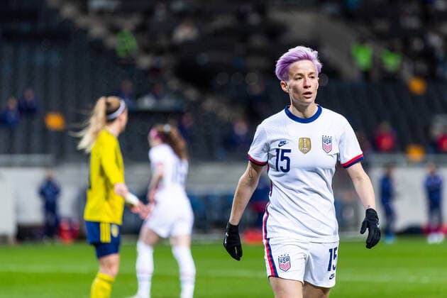 210410 Megan Rapinoe of USA during the women s International Friendly, Länderspiel, Nationalmannschaft football match between Sweden and USA on April 10, 2021 in Stockholm. Photo: Maxim Thore BILDBYRAN kod MT SH0093 fotboll football soccer fotball sverige sweden usa dam bbeng träningsmatch international friendly Copyright: MAXIMxTHORE BB210410MT059