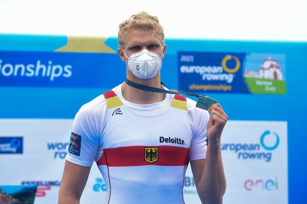 April 11, 2021, Varese, Italy: Varese, Italy, Varese, April 11, 2021, Oliver Zeidler (GER), gold medal, Men s Single Sculls during European Rowing Championships 2021 - Canoying Canoying - European Rowing Championships 2021 , varese, Italy  - ZUMAl164 20210411_zsa_l164_470 Copyright: xDaniloxVigox