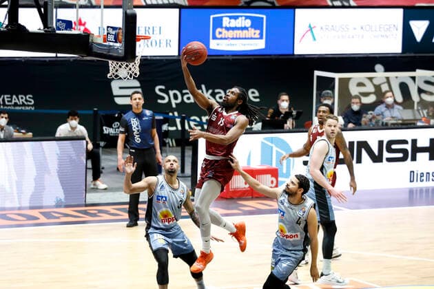 14.04.2021, easyCredit Basketball Bundesliga, BBL, Saison 2020 2021, Herren, Chemnitz Niners - HAKRO Merlins Crailsheim Marcus Thornton, Niners Chemnitz Chemnitz Messe Chemnitz Sachsen Germany