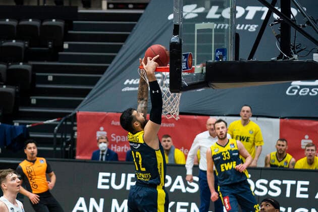 easyCredit Basketball Bundesliga, Hamburg, 14.04.2021 easyCredit Basketball Bundesliga, Hamburg Towers vs. EWE Baskets Oldenburg, Martin Breunig ( 12 EWE Baskets Oldenburg) Copyright: xBEAUTIFULxSPORTS Mohwinkelx