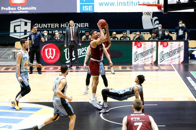 14.04.2021, easyCredit Basketball Bundesliga, BBL, Saison 2020 2021, Herren, Chemnitz Niners - HAKRO Merlins Crailsheim Filip Stanic, Niners Chemnitz Chemnitz Messe Chemnitz Sachsen Germany
