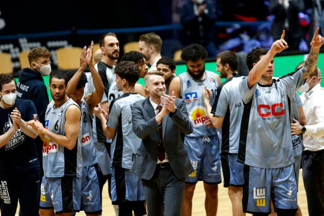 14.04.2021, easyCredit Basketball Bundesliga, BBL, Saison 2020 2021, Herren, Chemnitz Niners - HAKRO Merlins Crailsheim Sieger aus Crailsheim Chemnitz Messe Chemnitz Sachsen Germany