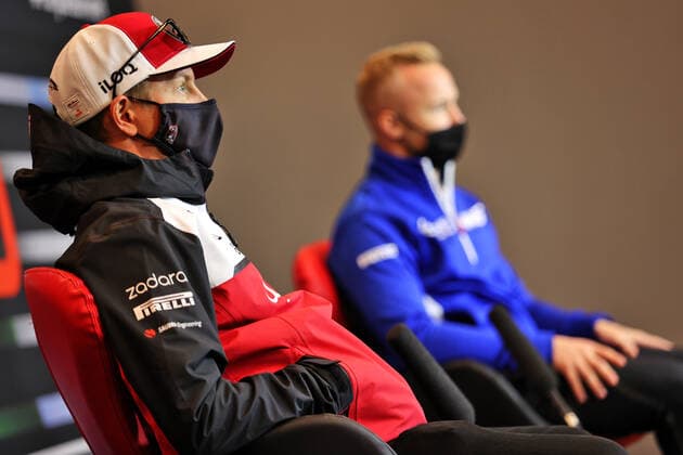 F1 Grand Prix of Emilia Romagna 7 Kimi Raikkonen (FIN, Alfa Romeo Racing ORLEN), 9 Nikita Mazepin (RUS, Haas F1 Team), F1 Grand Prix of Emilia Romagna at Autodromo Enzo e Dino Ferrari on April 15, 2021 in Imola, Italy. (Photo by xpbimages.com XPB Images FIA Pool via HOCH ZWEI) Imola Italy Poolfoto HOCH ZWEI Pool XPB Images ,EDITORIAL USE ONLY