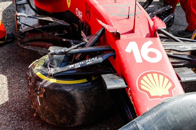 Car of 16 Charles Leclerc (MON, Scuderia Ferrari Mission Winnow) after crash, F1 Grand Prix of Emilia Romagna at Autodromo Enzo e Dino Ferrari on April 16, 2021 in Imola, Italy. (Photo by HOCH ZWEI) Imola Italy