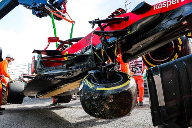 Car of 16 Charles Leclerc (MON, Scuderia Ferrari Mission Winnow) after crash, F1 Grand Prix of Emilia Romagna at Autodromo Enzo e Dino Ferrari on April 16, 2021 in Imola, Italy. (Photo by HOCH ZWEI) Imola Italy
