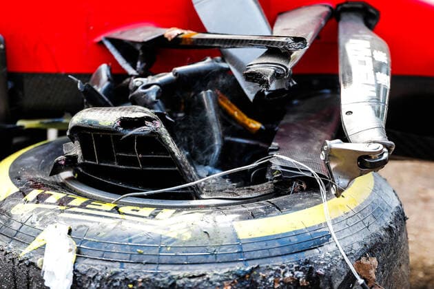 Car of 16 Charles Leclerc (MON, Scuderia Ferrari Mission Winnow) after crash, F1 Grand Prix of Emilia Romagna at Autodromo Enzo e Dino Ferrari on April 16, 2021 in Imola, Italy. (Photo by HOCH ZWEI) Imola Italy