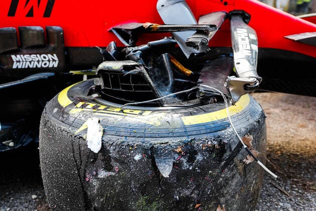 Car of 16 Charles Leclerc (MON, Scuderia Ferrari Mission Winnow) after crash, F1 Grand Prix of Emilia Romagna at Autodromo Enzo e Dino Ferrari on April 16, 2021 in Imola, Italy. (Photo by HOCH ZWEI) Imola Italy