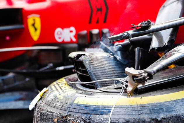Car of 16 Charles Leclerc (MON, Scuderia Ferrari Mission Winnow) after crash, F1 Grand Prix of Emilia Romagna at Autodromo Enzo e Dino Ferrari on April 16, 2021 in Imola, Italy. (Photo by HOCH ZWEI) Imola Italy