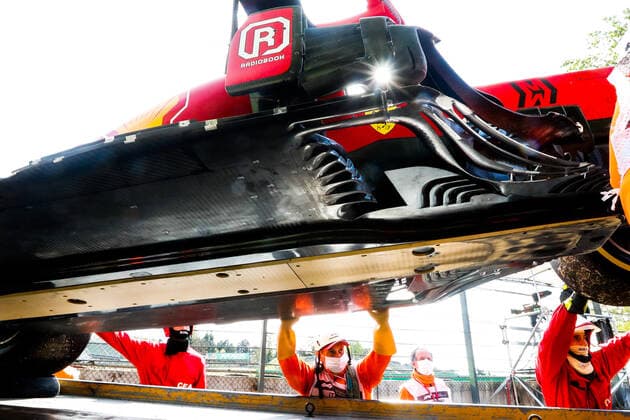 Car of 16 Charles Leclerc (MON, Scuderia Ferrari Mission Winnow) after crash, F1 Grand Prix of Emilia Romagna at Autodromo Enzo e Dino Ferrari on April 16, 2021 in Imola, Italy. (Photo by HOCH ZWEI) Imola Italy
